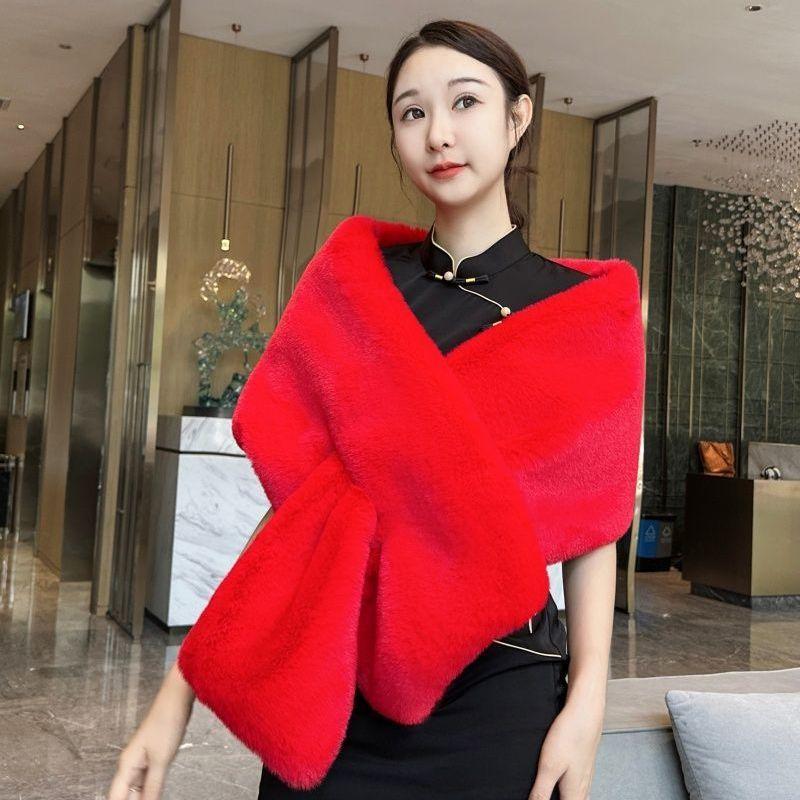 Rectangular Shawl Faux Fox Fur Cheongsam Wedding Dress Travel Photography Outerwear Skirt Banquet Cape Cloak