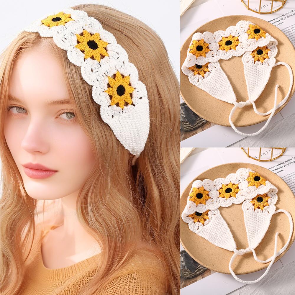 Spring Travel Hair Scarf Women Sweet Cute Hand-Knitted Headband Hair Accessories Knitted Crocheted Headscarf Triangle Scarf