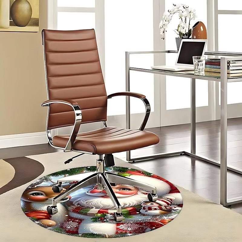 1pc Christmas Santa Claus Deer Snowman Round Carpet Anime Design, Holiday Gift, Office Chair Mat, Non Slip Rug, Office, Living Room, Bedroom