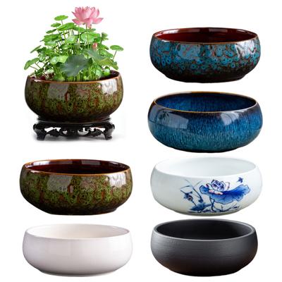 Lotus-Pflanzgefäß aus Keramik, großes Kaliber, nicht porös, runde Vase, bunte Fließglasur, Narzissenschale, Blumentopf für Wasserpflanzen, Schale, Lotus, Hydrokultur