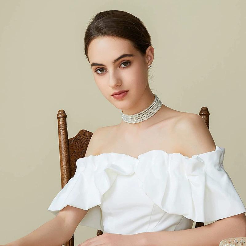 Bohemian multi-layer necklace, three-layer five-layer small pearl necklace.