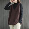Women's Loose Knitted Vest Retro V-neck Plus Size Hollowed Out Vest Sweater for Women