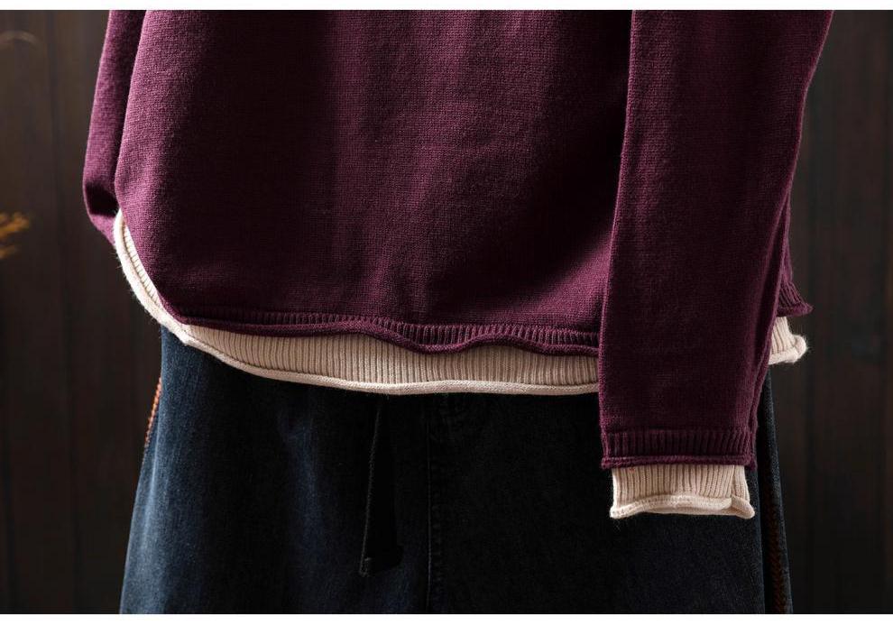 Women's Plus Size High Neck Patchwork Sweater - Winter Two-Piece Knitwear