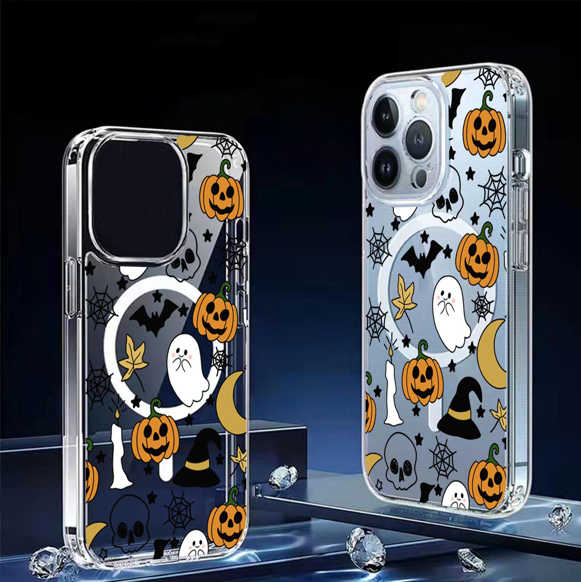 Magnetic Pumpkin Head Transparent Full Coverage Case for iPhone 15/16/17 Pro Max iPhone 17 Pro