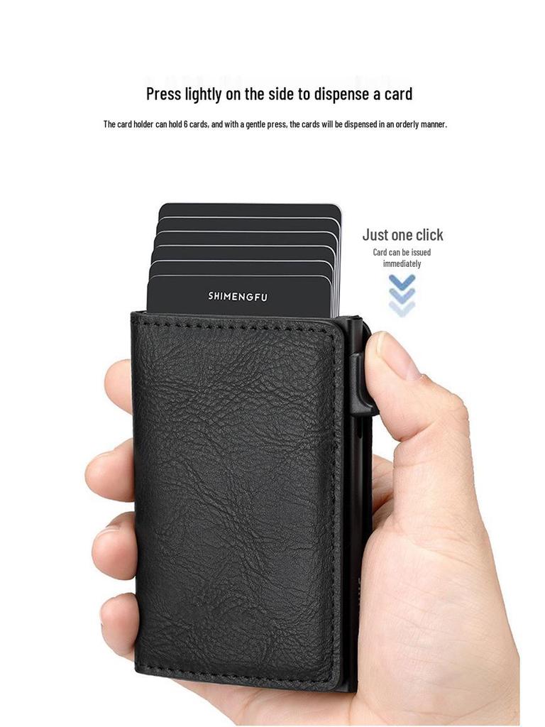 RFID Anti-Theft Men's Wallet with Pop-Up Aluminum Card Holder and Leather Sleeve