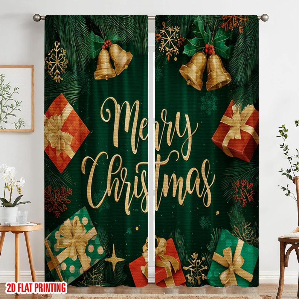 2pcs,2D Plane Printing Curtains Digital Printed Tree and Presents Polyester (without Rod) Holiday Perfect for Bedroom, Kitchen,