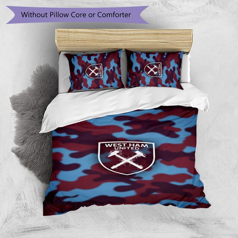 Set Lenzuola Stampato West Ham United Football 3 Pezzi, Comodo Set Copripiumino per Camera da Letto Amico della Pelle