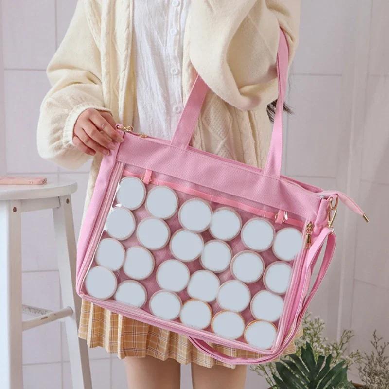 Bolsa Ita Grande Preta com Inserção Japonesa Fofa Transparente para Mulheres Alças Duplas Meninas Kawaii Bolsa de Ombro Transparente Bolsas e Bolsas