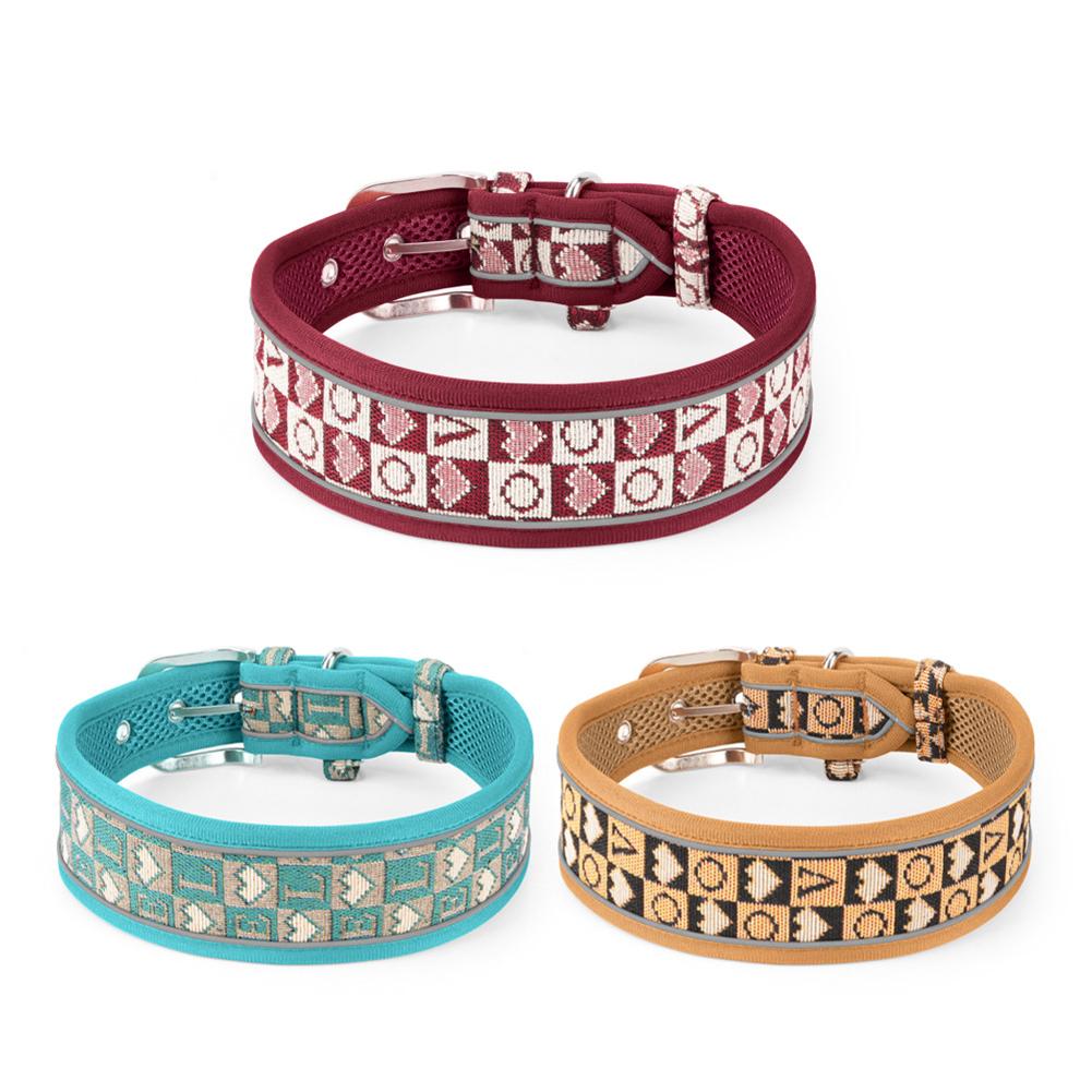 Vintage Retro Reflecterende Hondenhalsband Metalen Gesp Ademend Verstelbaar Buiten Wandelen voor Middelgrote Grote Honden