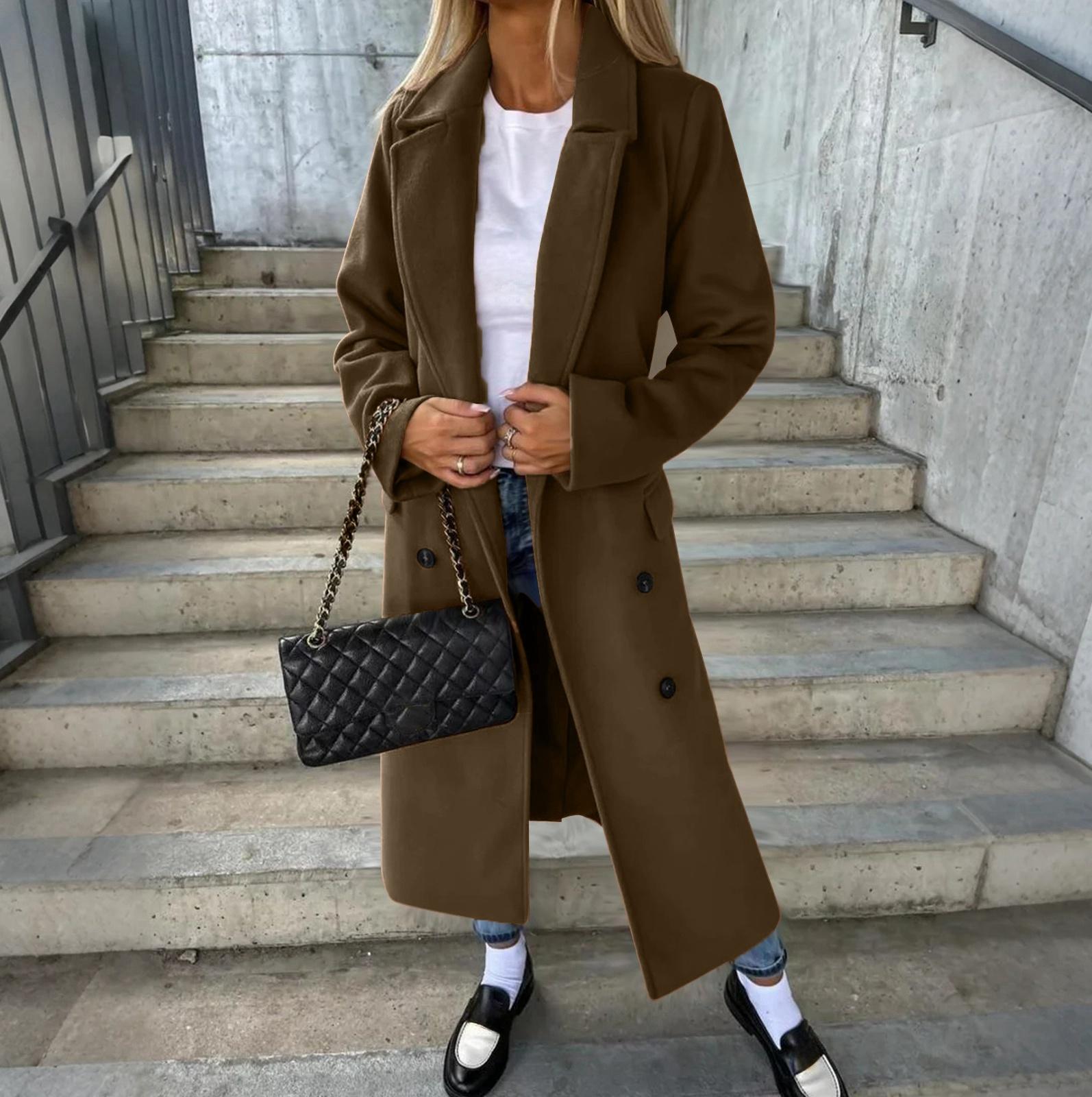 

Women s Fashion Casual Woolen Color Long Coat XL хакі