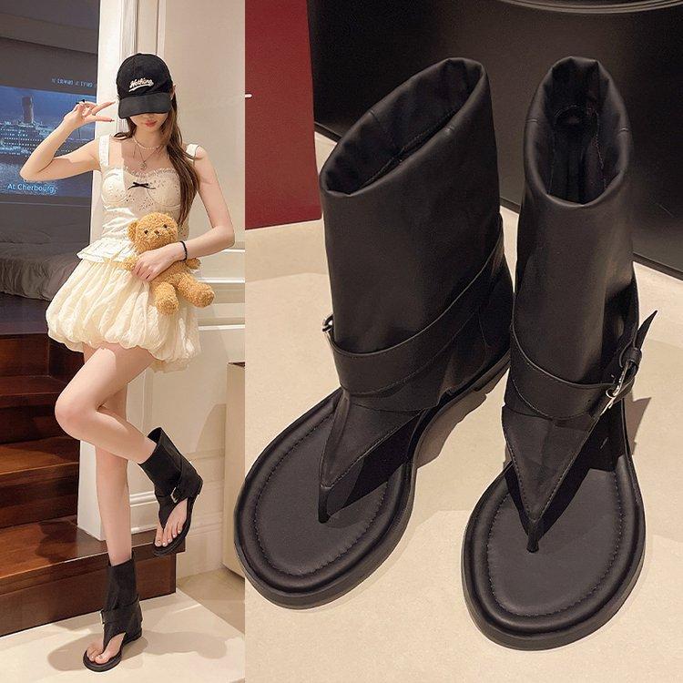 Internet Celebrity Fashion Women's Shoes 2025 Spring and Summer New Lazy Style Denim Retro Versatile Short Fashion Boots Toe Sandals