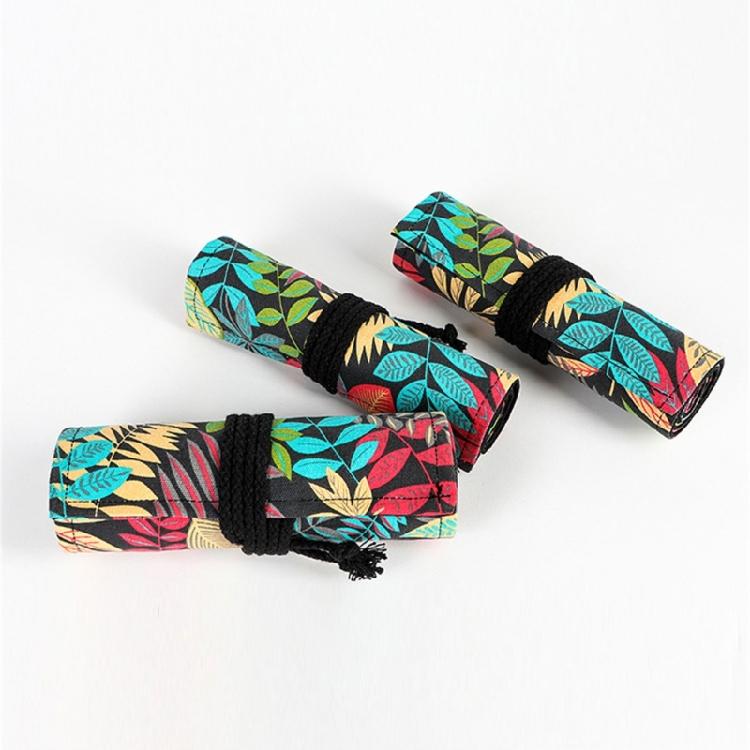 12/24/36/48/72 Holes Leaves Print Pencil Organizer Bag Canvas Pencil Wrap Pencil Roll Bag Pencil Storage Bag