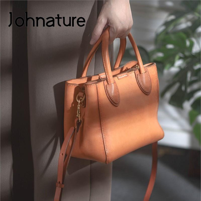 Johnature Luxus kézitáska Valódi bőr női táska, kézzel készített természetes, valódi marhabőr egyszínű, egyszerű válltáskák
