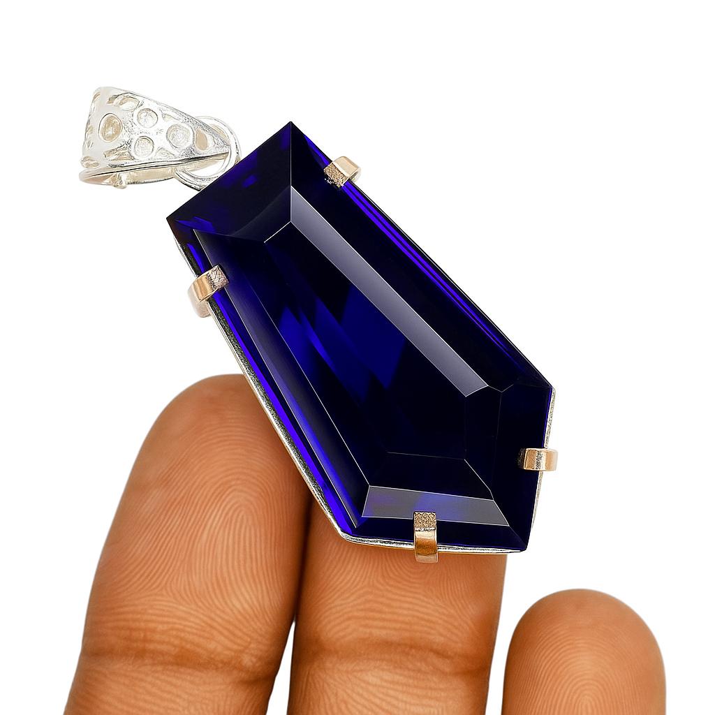 Blue Topaz 68.9 Ct Pendant 925 Sterling Silver CERTIFIED Fancy Gemstone Jewelry AI-90-NS