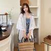 Summer Mesh Lace Women Cover-Up With Tassels Elegant Beach Open-Front Sun Protection Shawl