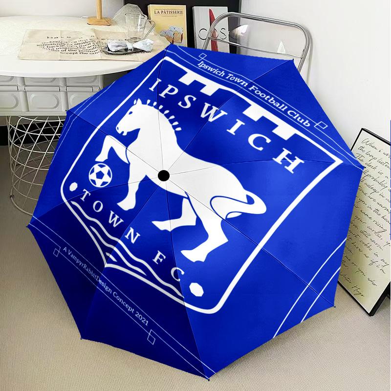 1PC Town Football Club Crest Printed Umbrella Folding umbrella, automatic umbrella 8-Frame for Travel, camping Fan gifts Christmas Gifts