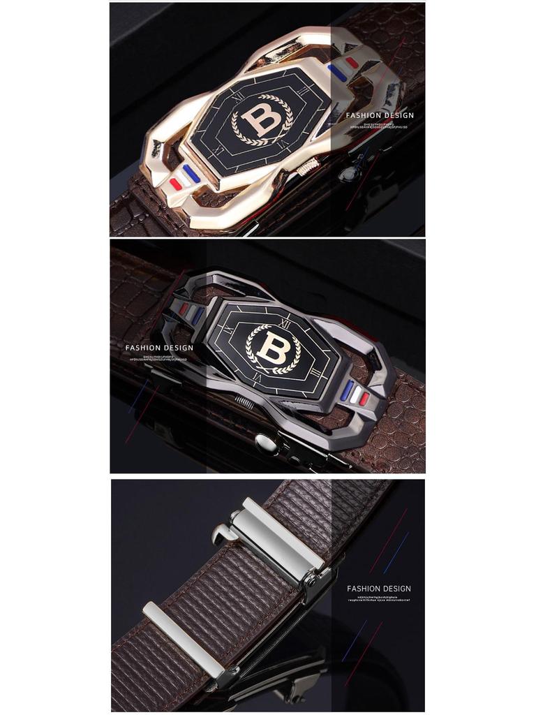 Men's Genuine Crocodile Pattern Leather Belt with Automatic Buckle - Stylish Casual Business Accessory