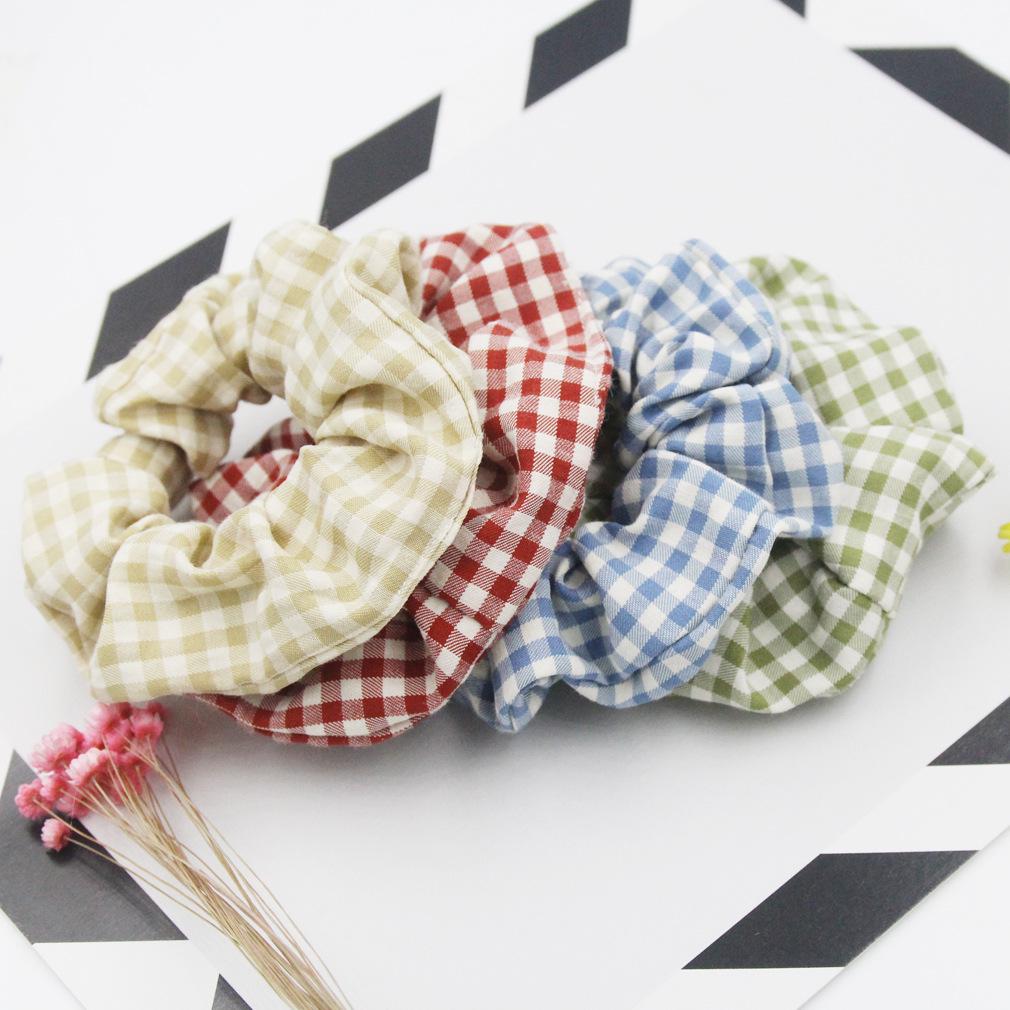 Classic Plaid Fabric Scrunchies: 8 Colors Girls' Hair Ties & Rubber Bands