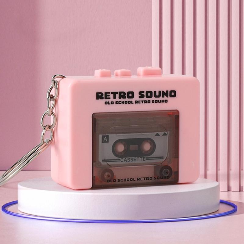 Miniature Retro Tape Recorders Keychains Creative Cassettes Player Keychains with 3 Songs and Recording Function for Backpacks and Handbags