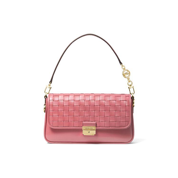 Michael Kors Mk Bradshaw Solid Letter Logo Chain Quilted Weave Flap Leather Baguette Bag Women bags Light-Pink 30S1G2BL1T-644