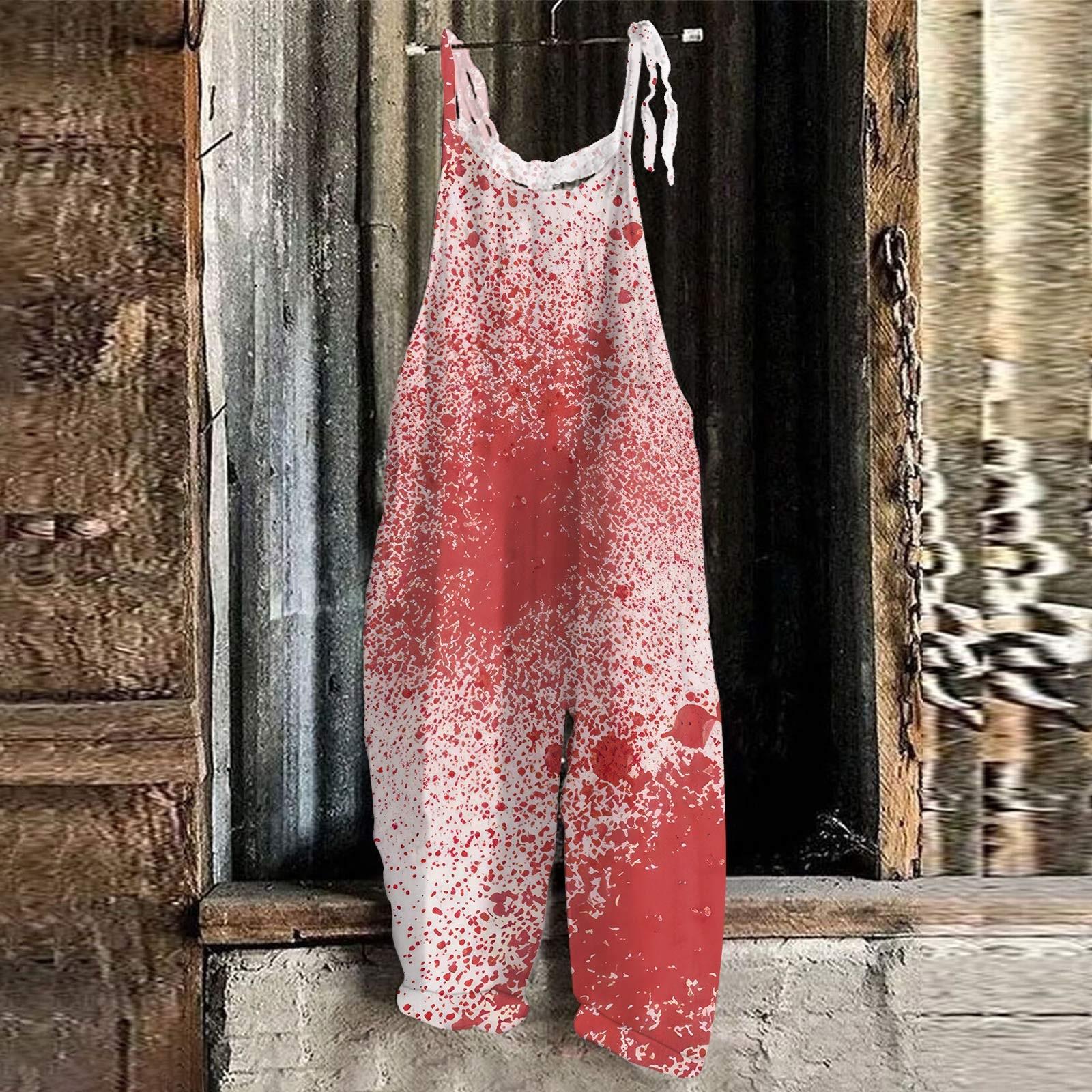 

Женский комбинезон с принтом Хэллоуина, повседневный свободный винтажный комбинезон из хлопка и льна M красный