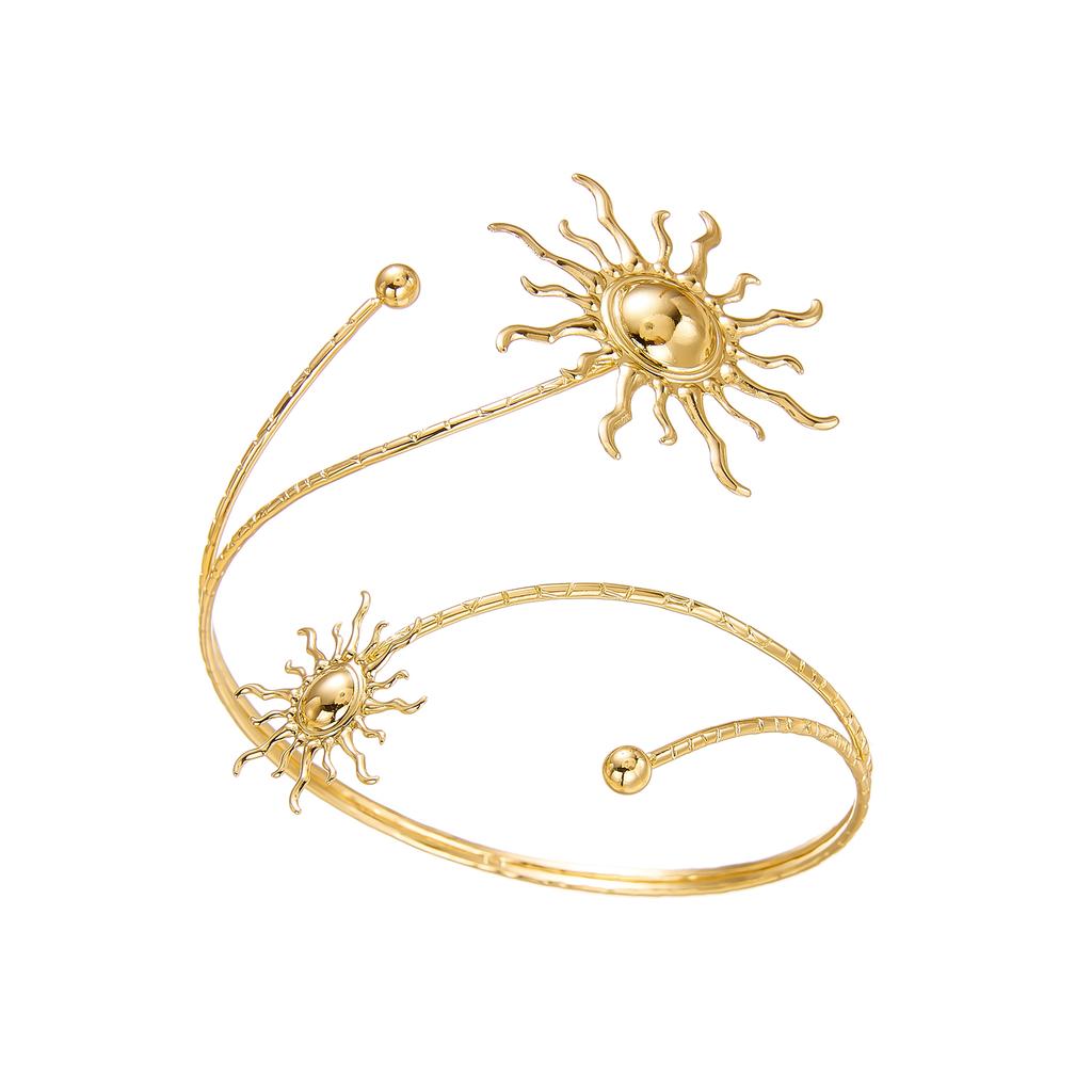 Elegant Sun Adjustable Cuff Bracelet for Women Unique Gold Color Upper Arm Bangle Festival Beach Party Jewelry Gift