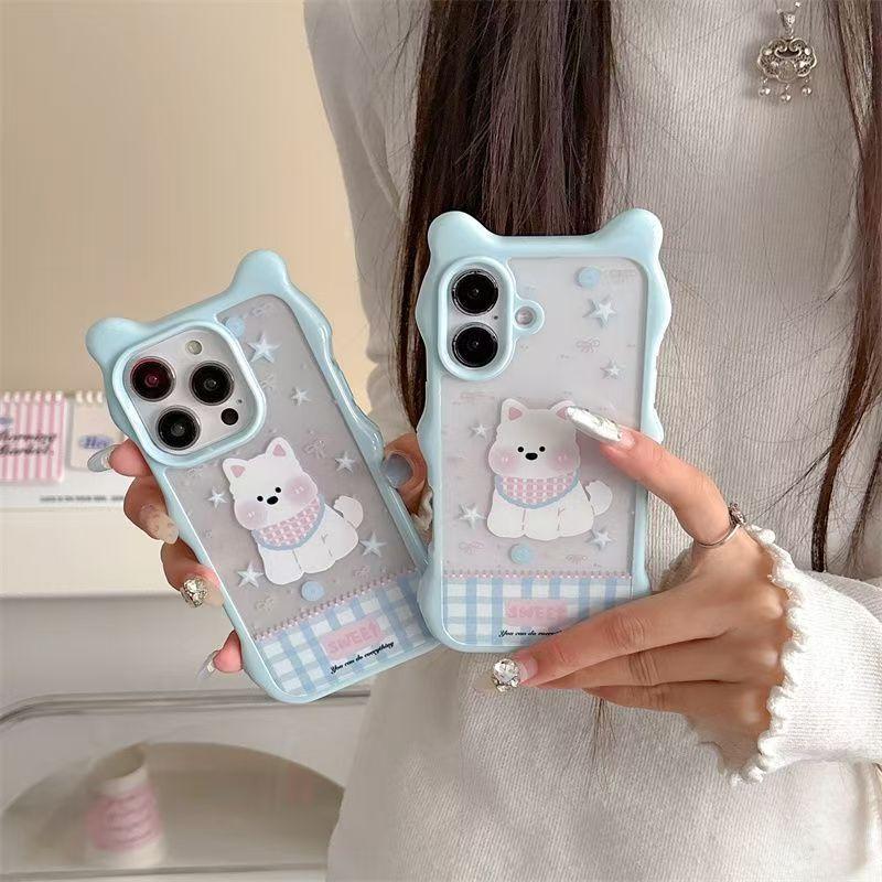 Plaid West Highland Pink iPhone 15 Pro Cute Cat Ear Style Huawei Apple 14 Pro Phone Case New Model