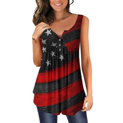 Damen Weste Rundhalsausschnitt Knöpfe Halbe Knopfleiste Ärmellos Tanktops US-Flaggenmuster Fließender Saum Camisole Alltagskleidung