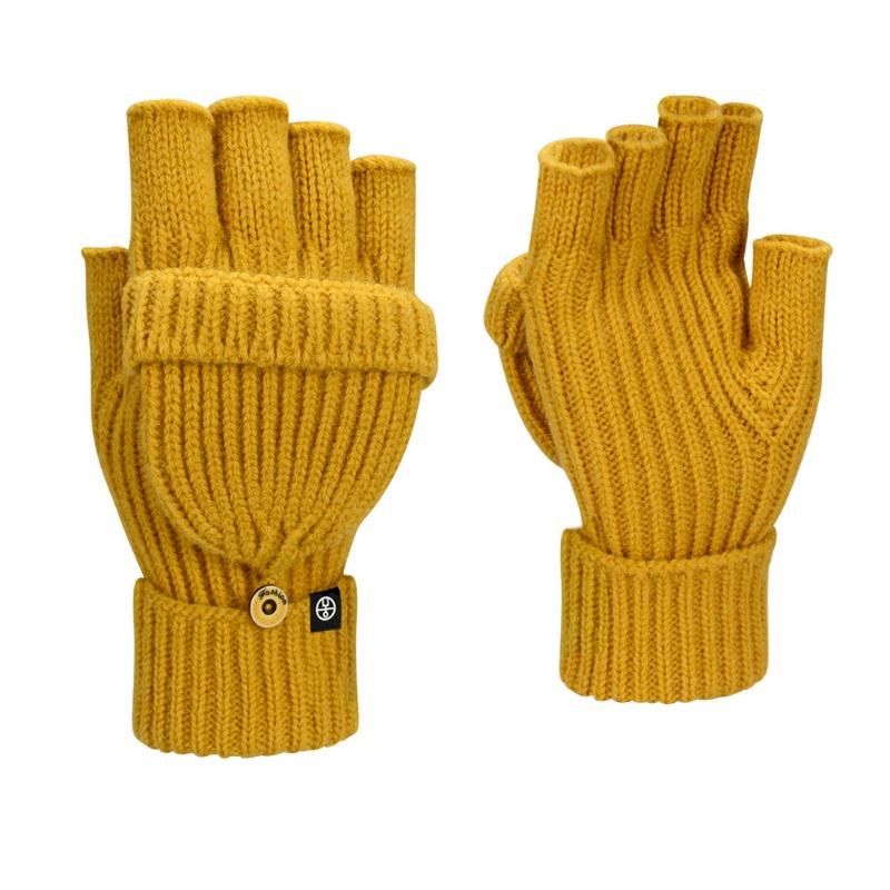 Candy-colored dew finger flip half-finger gloves knitted thermal gloves dual-purpose double-layer thickened to prevent cold autumn and winter