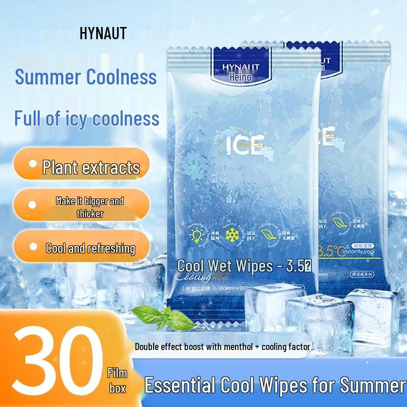 Haisihainuo Cooling Wet Wipes - 30 Count, Portable, Non-Irritating, Individually Packaged for Summer Refreshing. 30 Pieces