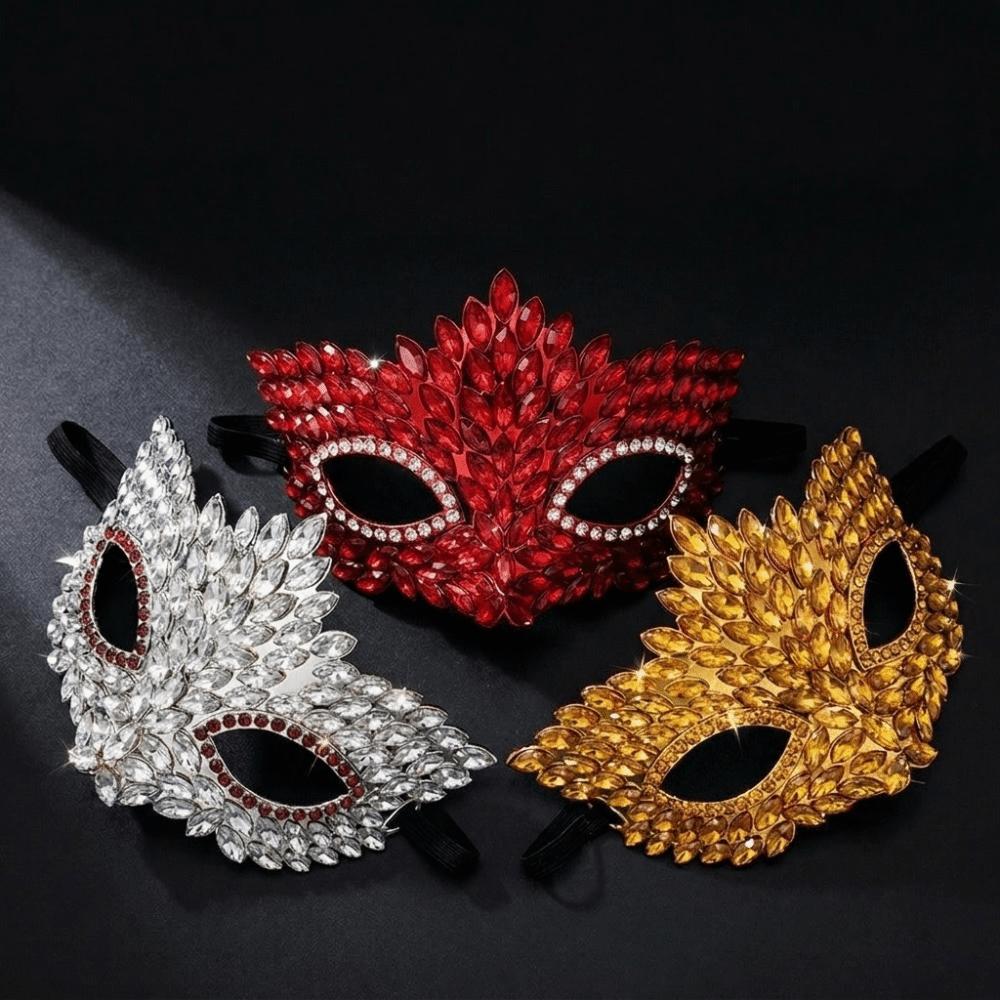 Marquise Shape Half Face Mask Luxury Sparkly Crystal Masquerade Mask Flame Leaf Elastic Rhinestone Half Mask Evening Party