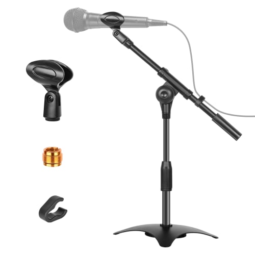 EMART Tabletop Microphone Stand, Adjustable Angle and Height, Extendable and Foldable, Stable for Live Broadcasts, Streaming, Lectures, and Recording,