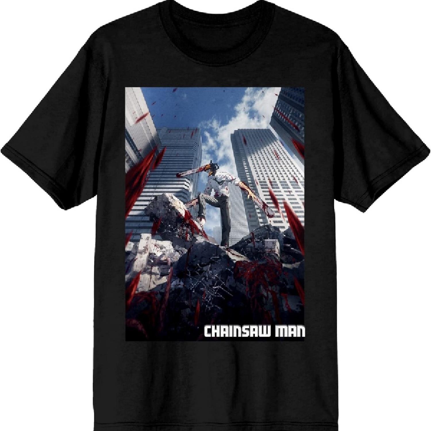 

Bioworld Chainsaw Man Bloody Buildings Crew Neck Short Sleeve Men s Black T-Shirt S