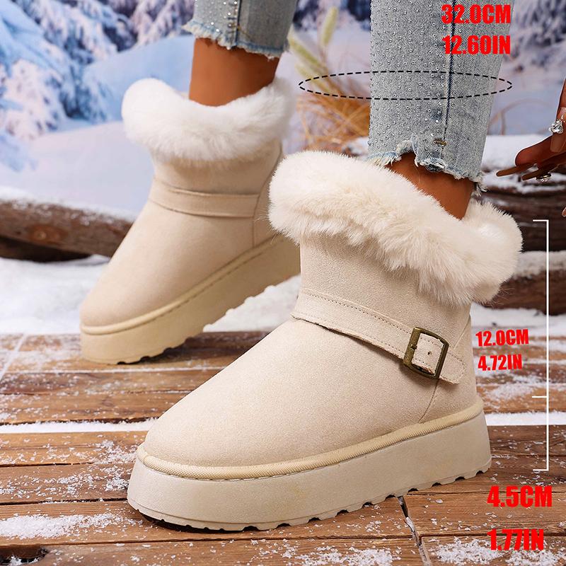 Fashion Fashion Buckle Faux Fur Snow Boots for Women Warm Plush Lining Platform Winter Boots Woman Non Slip Faux Suede Ankle Botas Mujer