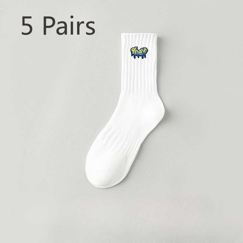 5 Pairs of Men's Summer Pure Cotton Sports Breathable Deodorant Pure Color Tube Socks