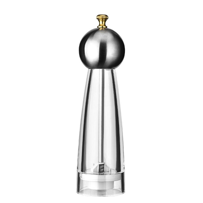 1pcs Manual Round Head Pepper Sea Salt Grinder Acrylic Acacia Wood Grinder Ceramic Core Kitchen Tools