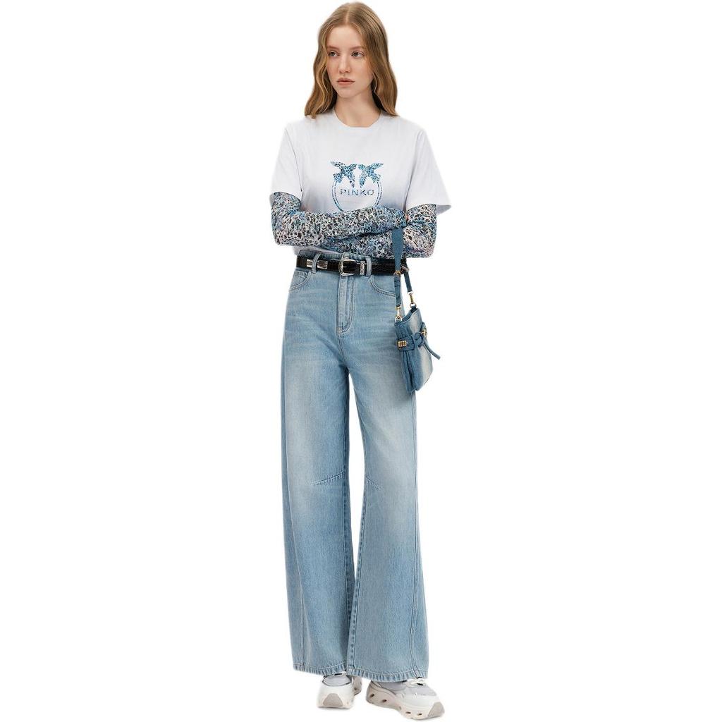 Pinko Classic White Short Sleeve T-Shirt With Blue Bird Print Women Tops PAF261218191