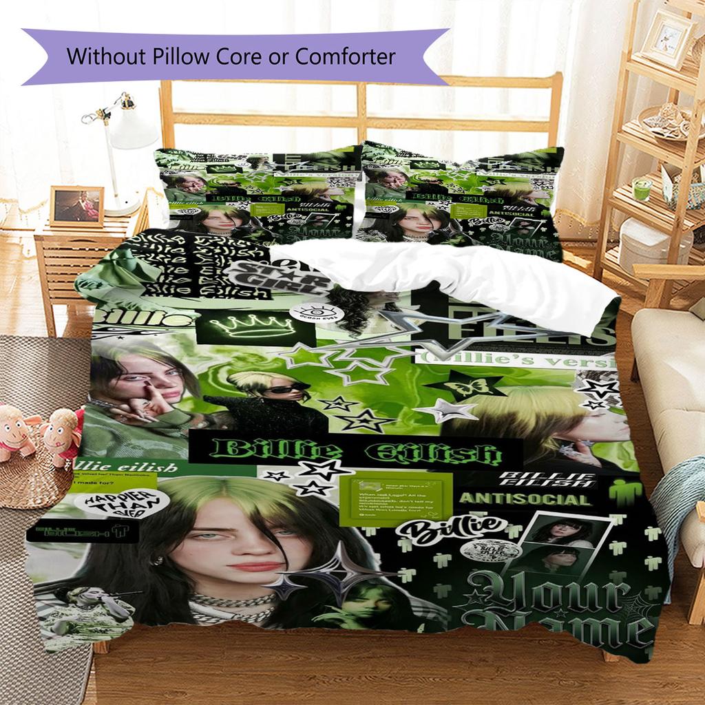 Billie Eilish Custom Name Pattern Bedding,Quilt Set Quilt Cover Pillowcase Home Birthday Gift(1 * Duvet Cover + 2 * Pillowcase, Without Core)