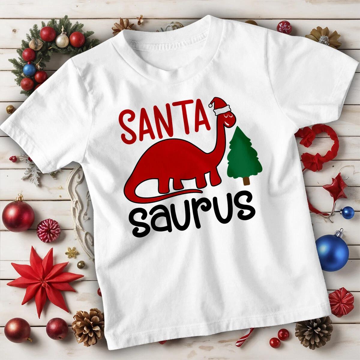 Boys and Girls Santa Saurus Christmas T-Shirt Tee for Kids #MC 160