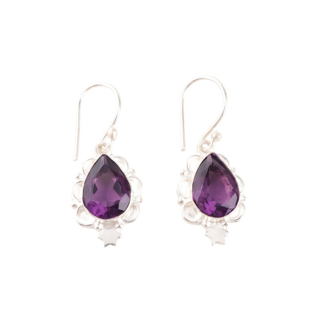 Purple Amethyst Gemstone Earrings 925 Sterling Silver Handmade Jewelry For Her EE-163-6