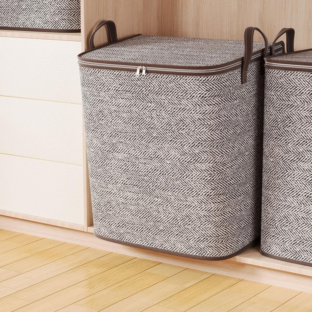 Quilt-Aufbewahrungstasche mit großem Fassungsvermögen und Reißverschluss, Kleider-Organizer, bewegliche Packwürfel für unterwegs, Schlafzimmer-Aufbewahrung, Grau