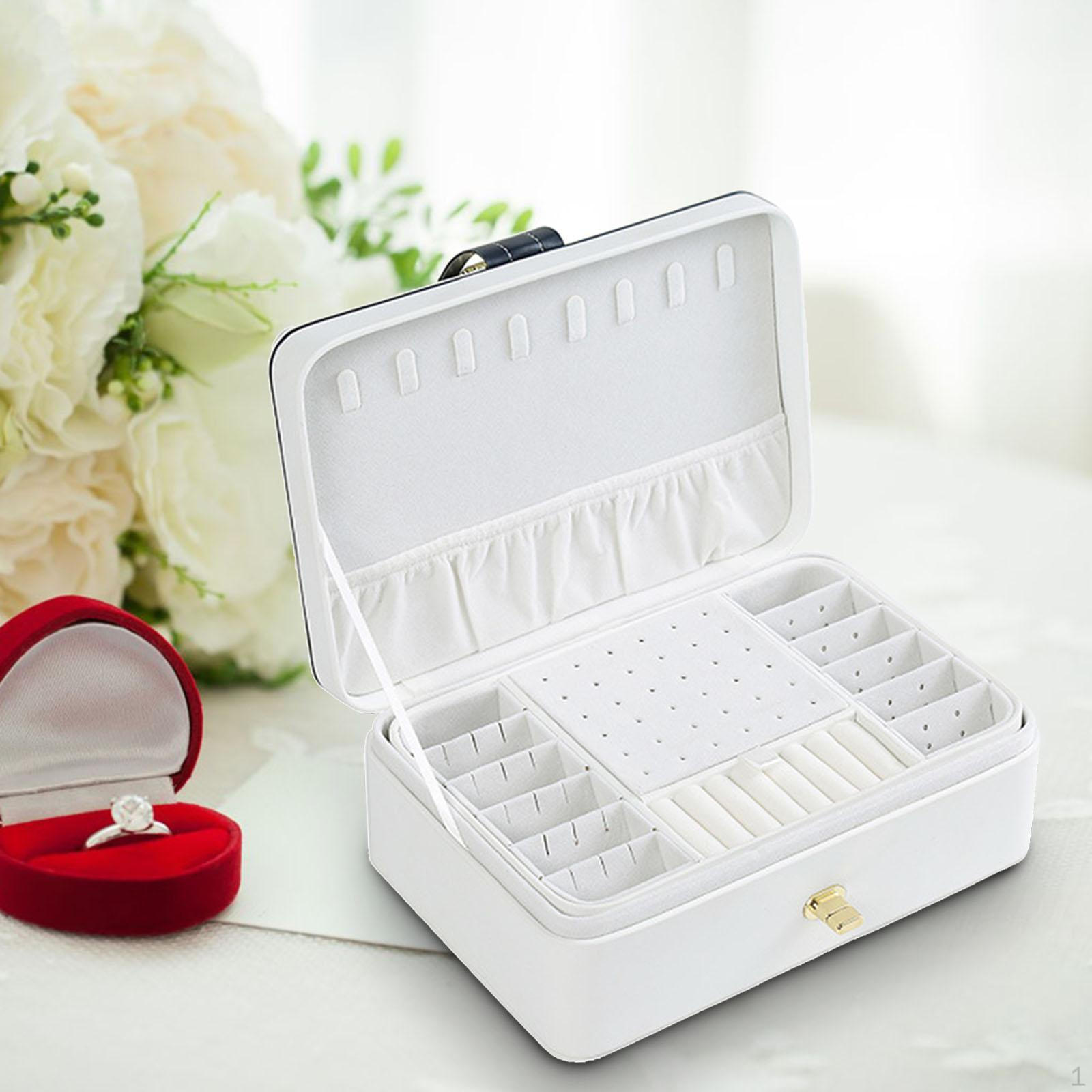 

Двухслойный органайзер для шкатулок для драгоценностей из искусственной кожи для женщин, серег, браслетов белый