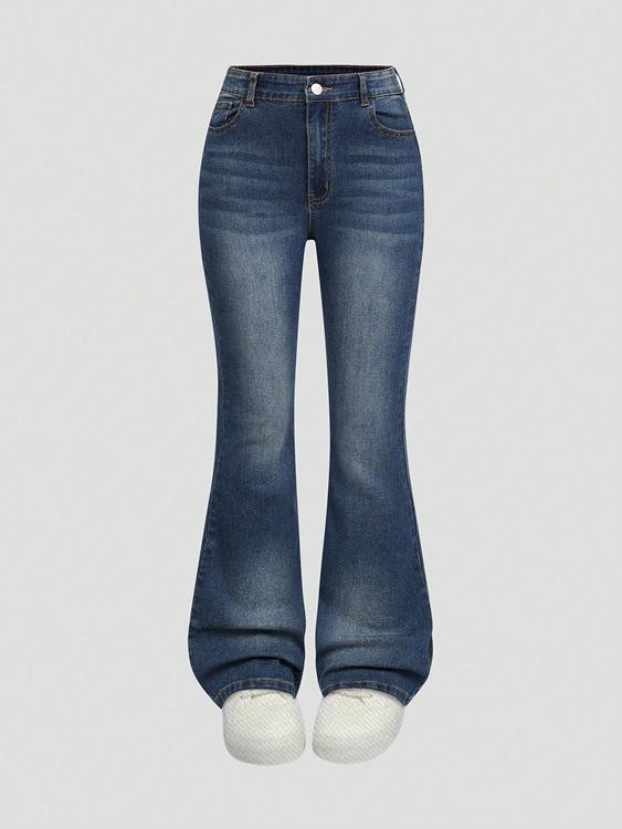 European and American Teenage Girls  Slim-Fit High-Waisted Stretchy Flare Denim Jeans 150 cm