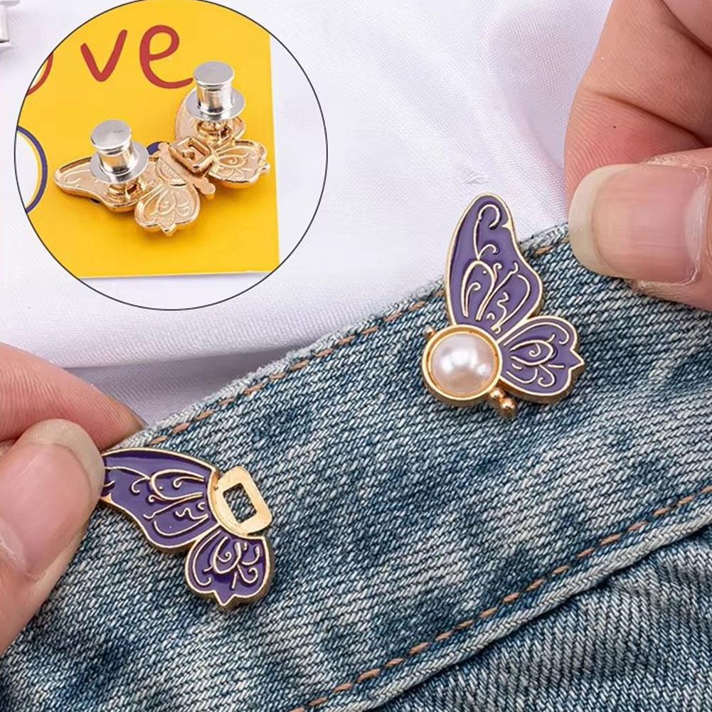 1/8pcs Butterfly Waist Tighteners for Women, Pants Waistband Button Pins Buckle No Sew No Tools Adjustable for Loose Jeans Skirt
