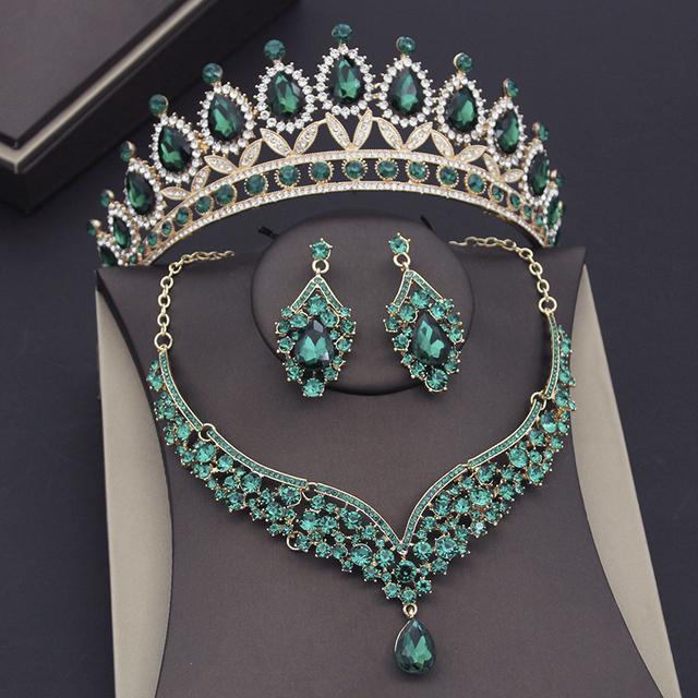 Wunderschöne Kristall Hochzeitskleid Krone Braut Halskette Sets für Frauen Brautschmuck Set Ohrringe Party Tiaras Schmucksets