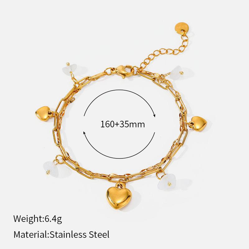 Double Layer Stackable Titanium Steel Bracelet Premium Natural Stone Tarnish Free 18K Gold Stainless Steel Jewelry