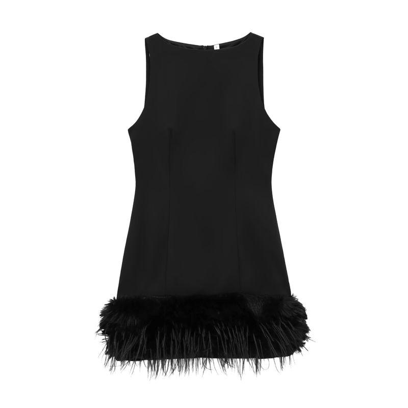 

Kaslead New Arrival Women s Clothing Fashion Style Fashion Silm Feather Decoration Dress 4772227 Black L