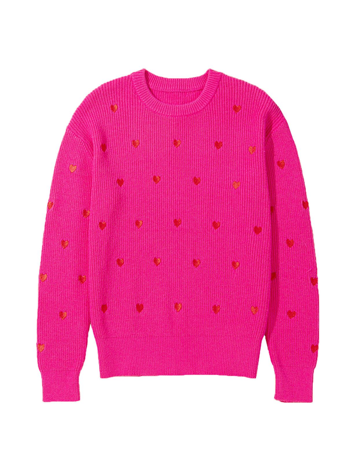 

Женский европейский и американский свитер с круглым вырезом и принтом сердец - Модный осенний вязаный топ XL розы красного