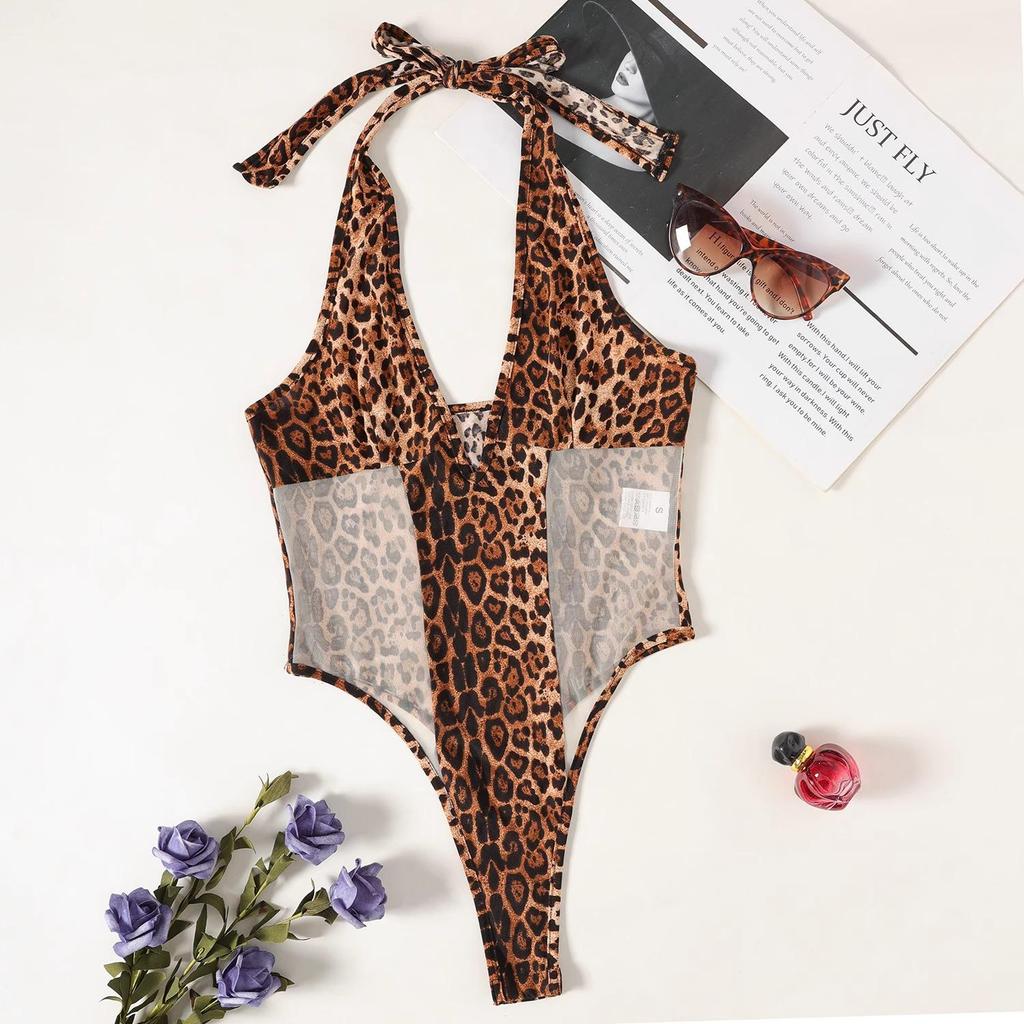 Dámské body s leopardím potiskem a halterneckem – Evropské a americké sexy prádlo