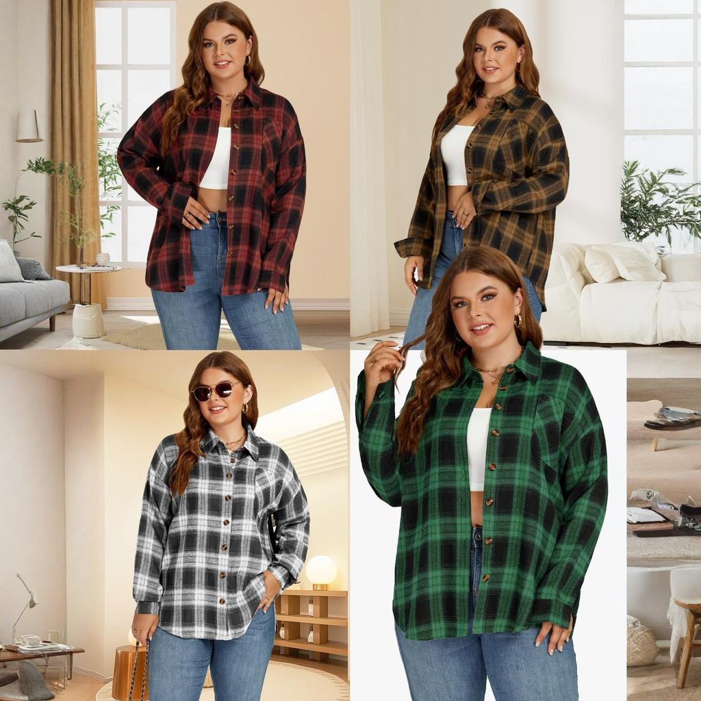 Women's Fashionable Casual Button-checked Long-sleeved, Versatile Formal Shirt Jacket